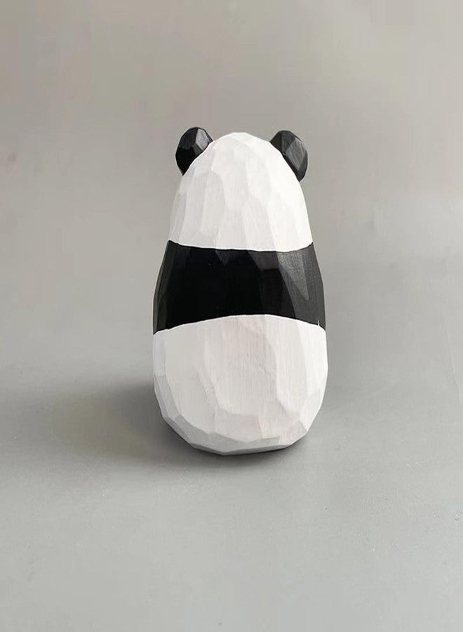 ALHBEJT Handcarved Wooden Panda Statue Panda Figurine Ornament Carving Animal Statue Mini Panda Sculptures for Living Room Bookshelf Bedroom Office Table Decorations - Image 3